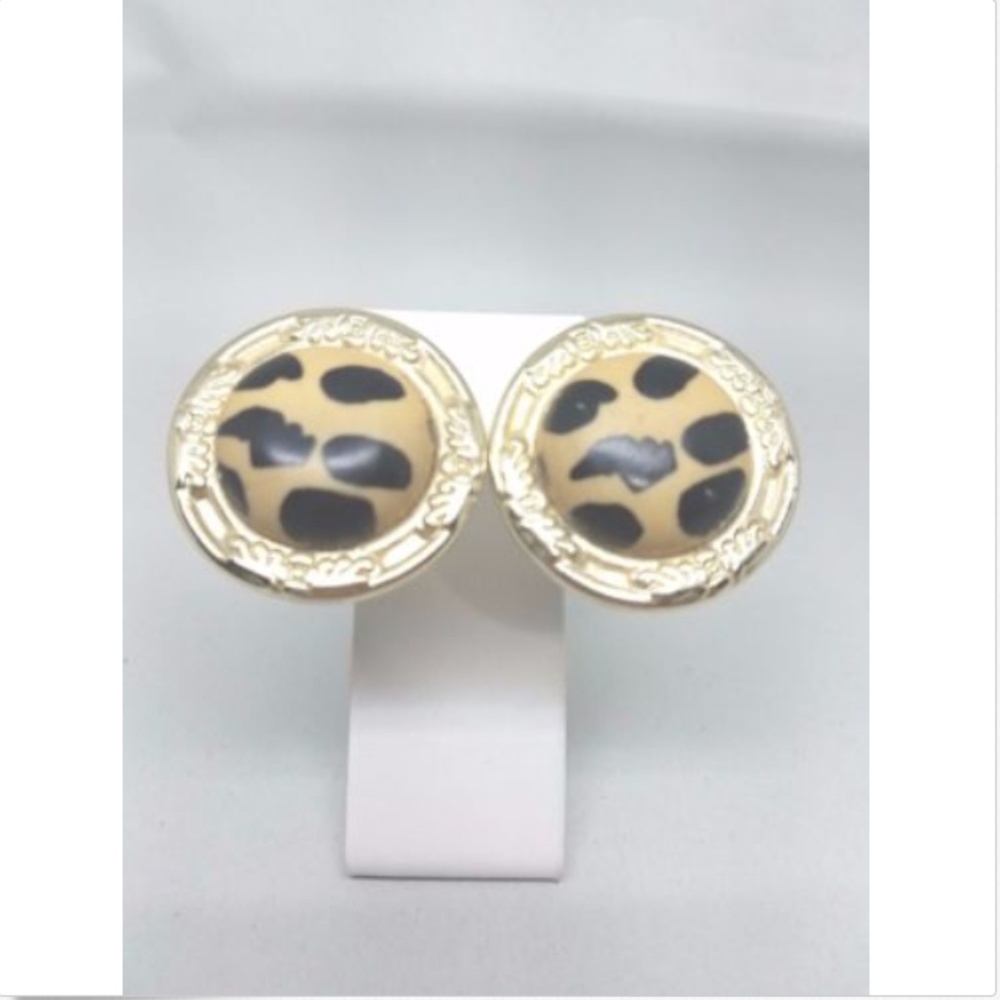 Black Spots on Tan Clip on Vintage Earrings